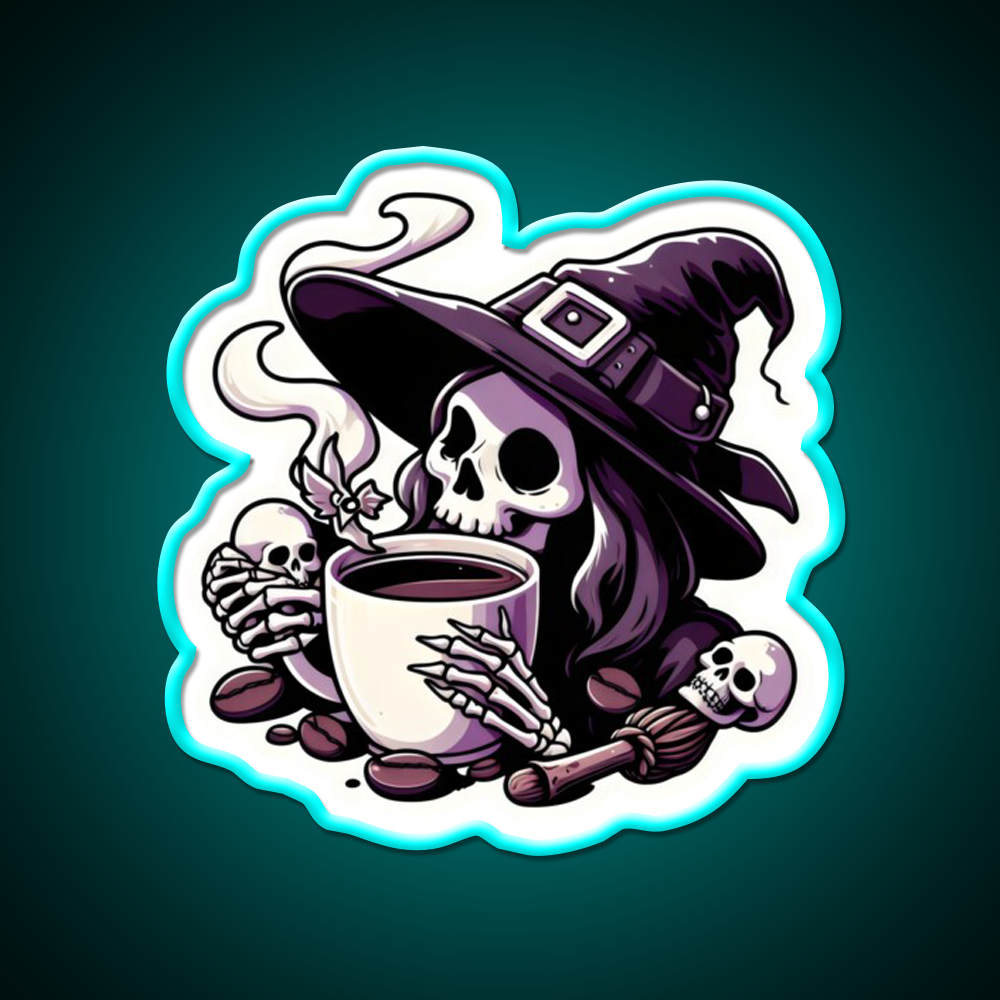 Witchy Brew Skeleton Cafe Led Neon Sign Espresso Bar Art Rgb Color