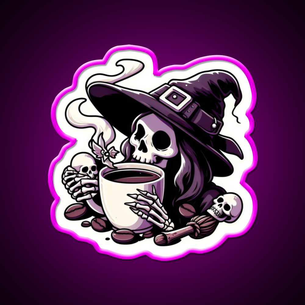 Witchy Brew Skeleton Cafe Led Neon Sign Espresso Bar Art Rgb Color