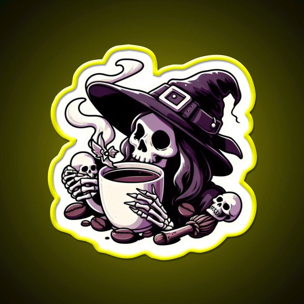 Witchy Brew Skeleton Cafe Led Neon Sign Espresso Bar Art Rgb Color