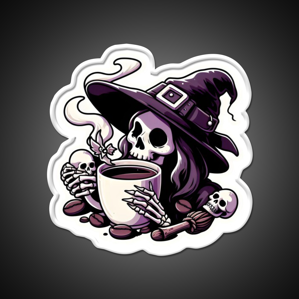 Witchy Brew Skeleton Cafe Led Neon Sign Espresso Bar Art Rgb Color