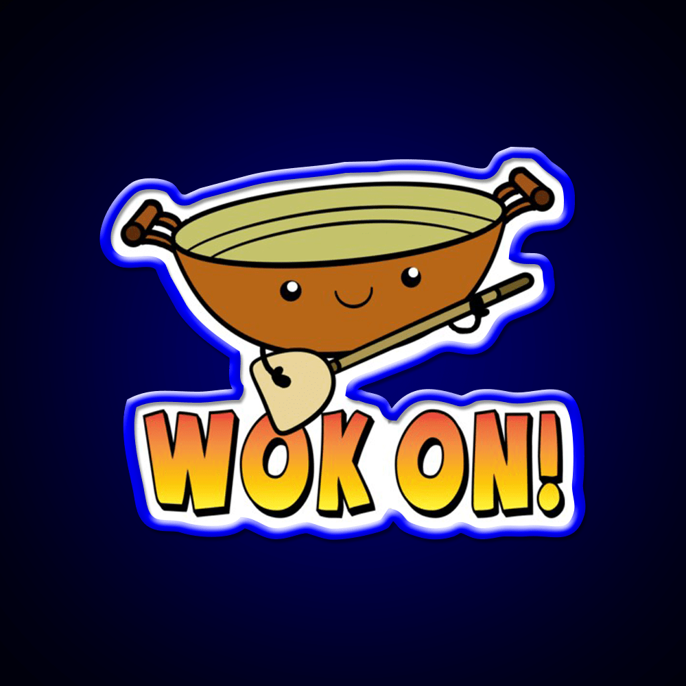 Wok On Funny Chinese Cooking Pun Led Neon Sign Chinese Food Rgb Color - Shineneon