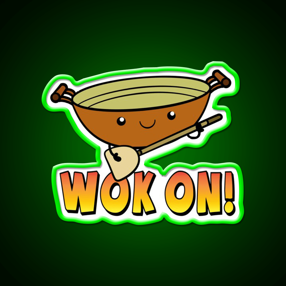 Wok On Funny Chinese Cooking Pun Led Neon Sign Chinese Food Rgb Color - Shineneon
