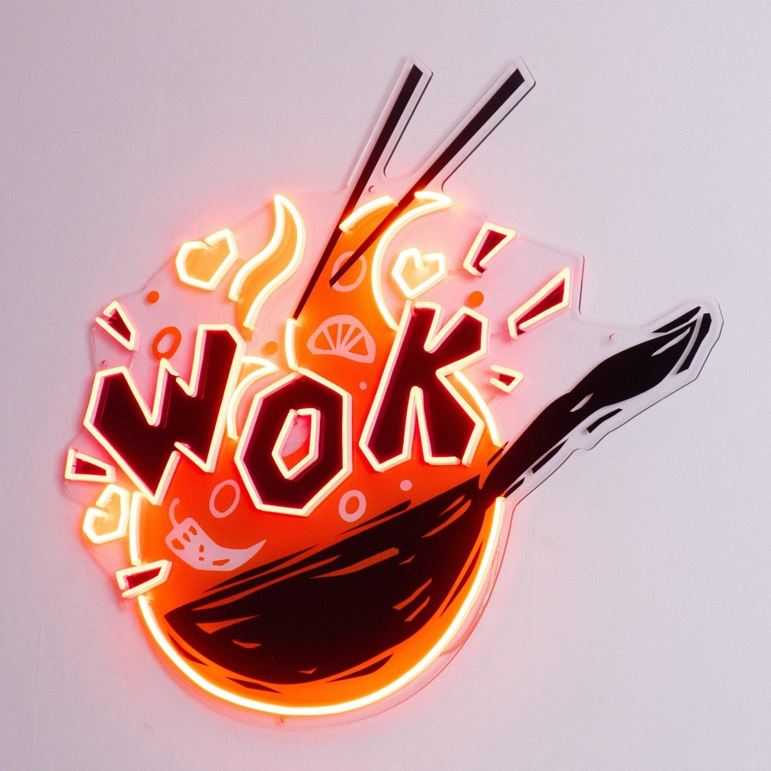 Wok Red-Yellow Glow Chinese Wok Art Uv Printed Led Neon Sign For Restaurant Wall Decor | Shineneon