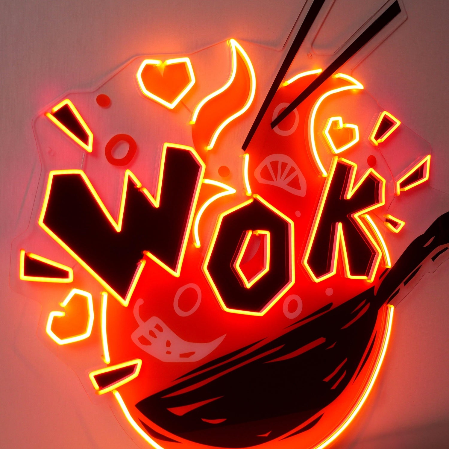 Wok Red-Yellow Glow Chinese Wok Art Uv Printed Led Neon Sign For Restaurant Wall Decor | Shineneon