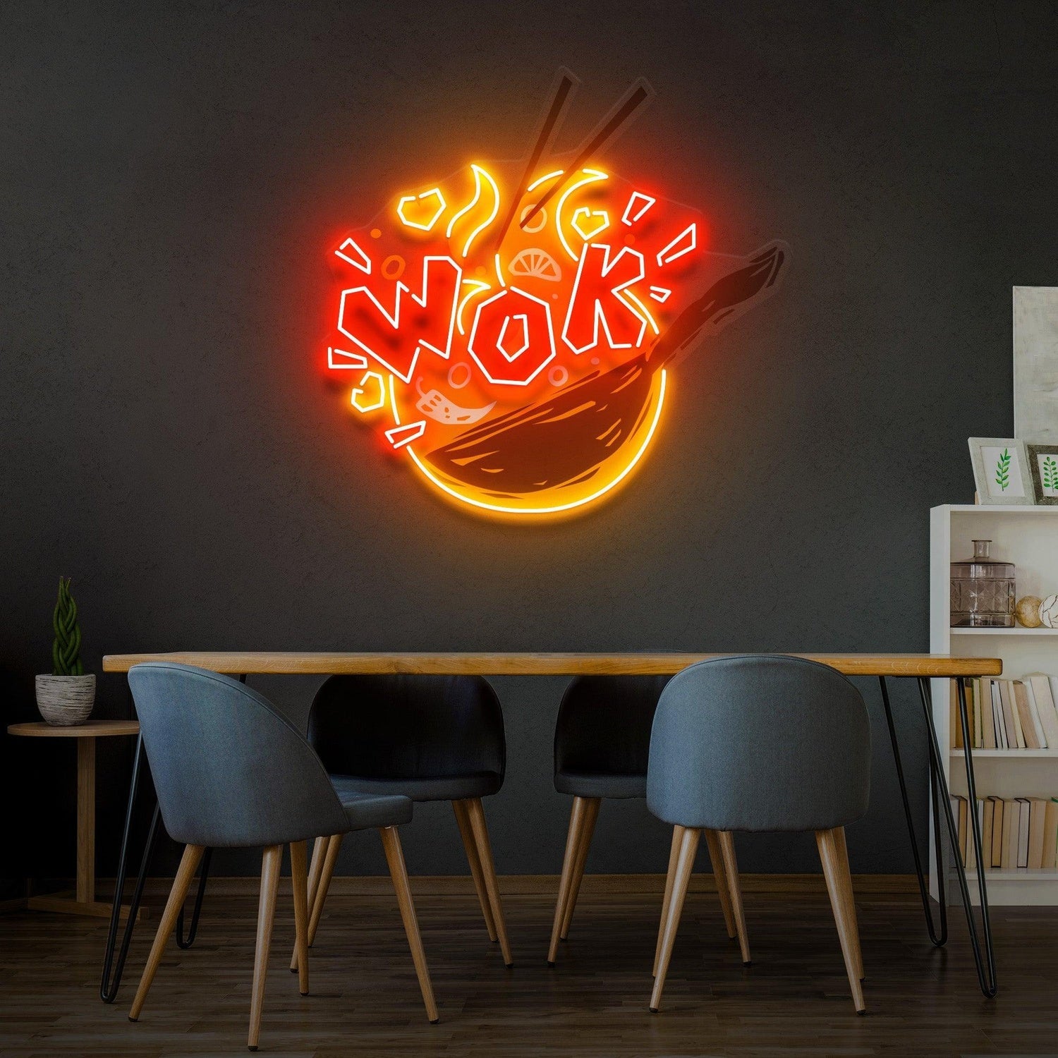 Wok Red-Yellow Glow Chinese Wok Art Uv Printed Led Neon Sign For Restaurant Wall Decor | Shineneon