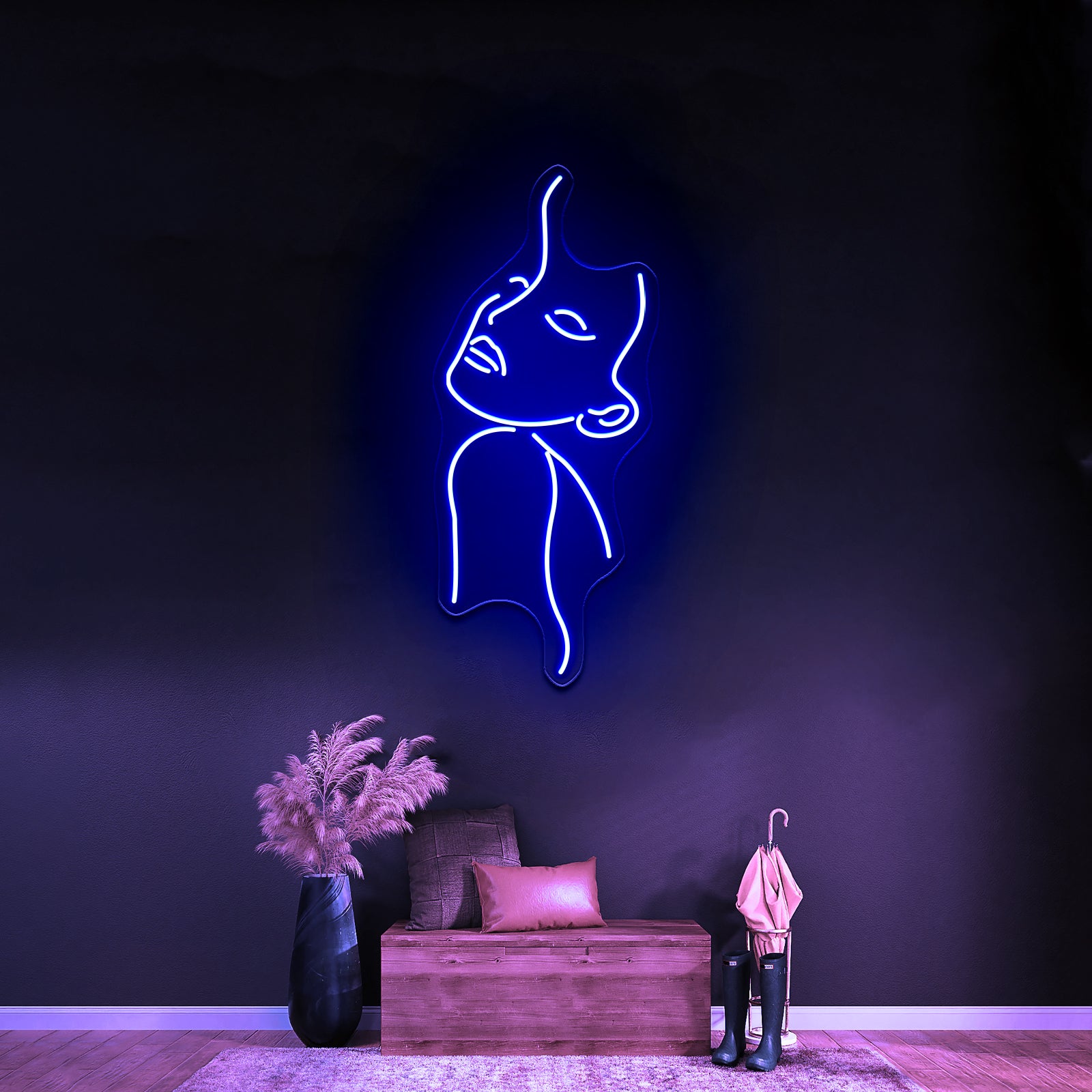 Woman With Flowers Line Art Wall Artwork Neon Signs | Shineneon