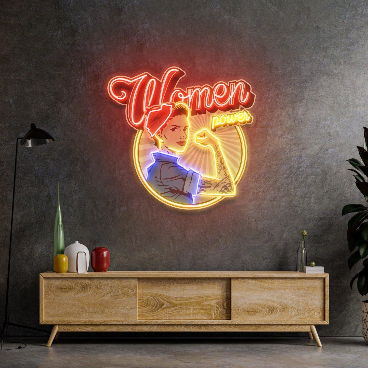 Women Power Vintage Tri-Color Uv Printed Led Neon Sign For Feminist Indoor Decor | Shineneon