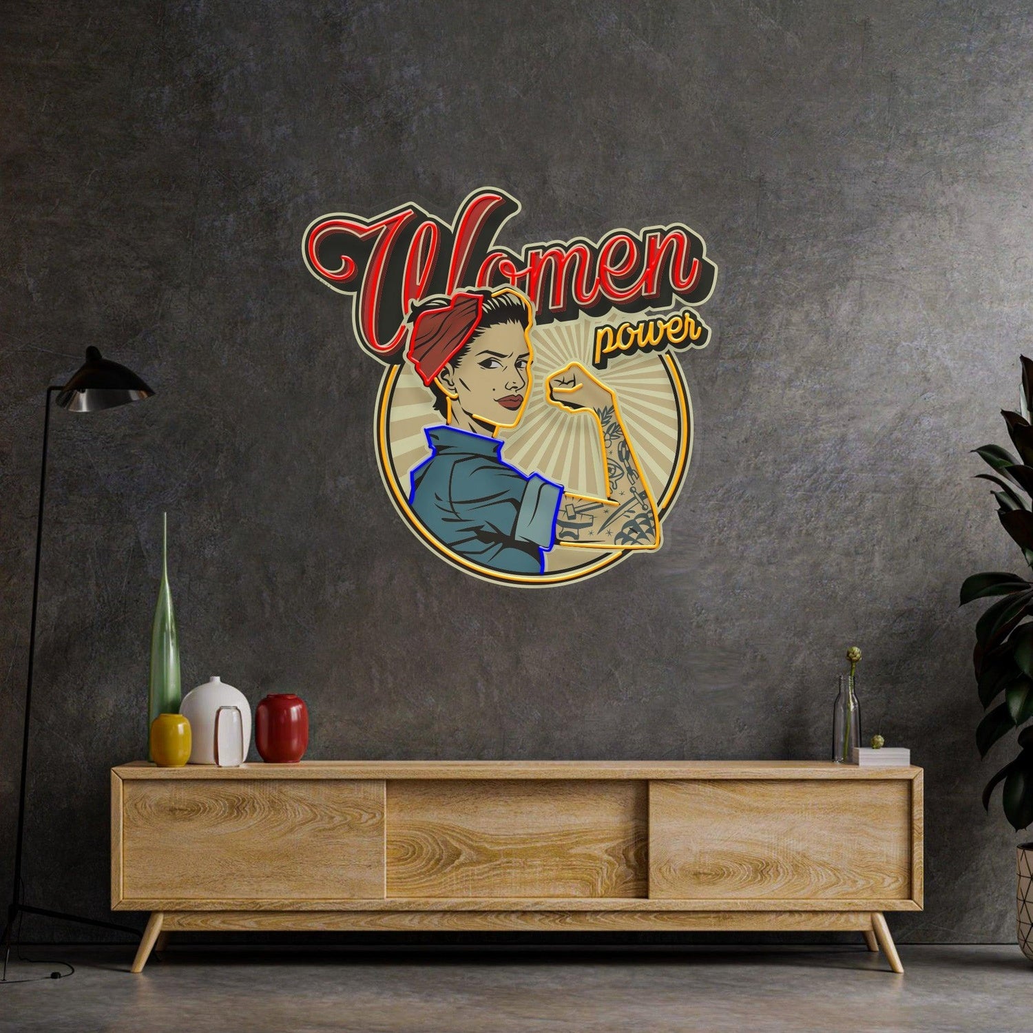 Women Power Vintage Tri-Color Uv Printed Led Neon Sign For Feminist Indoor Decor | Shineneon
