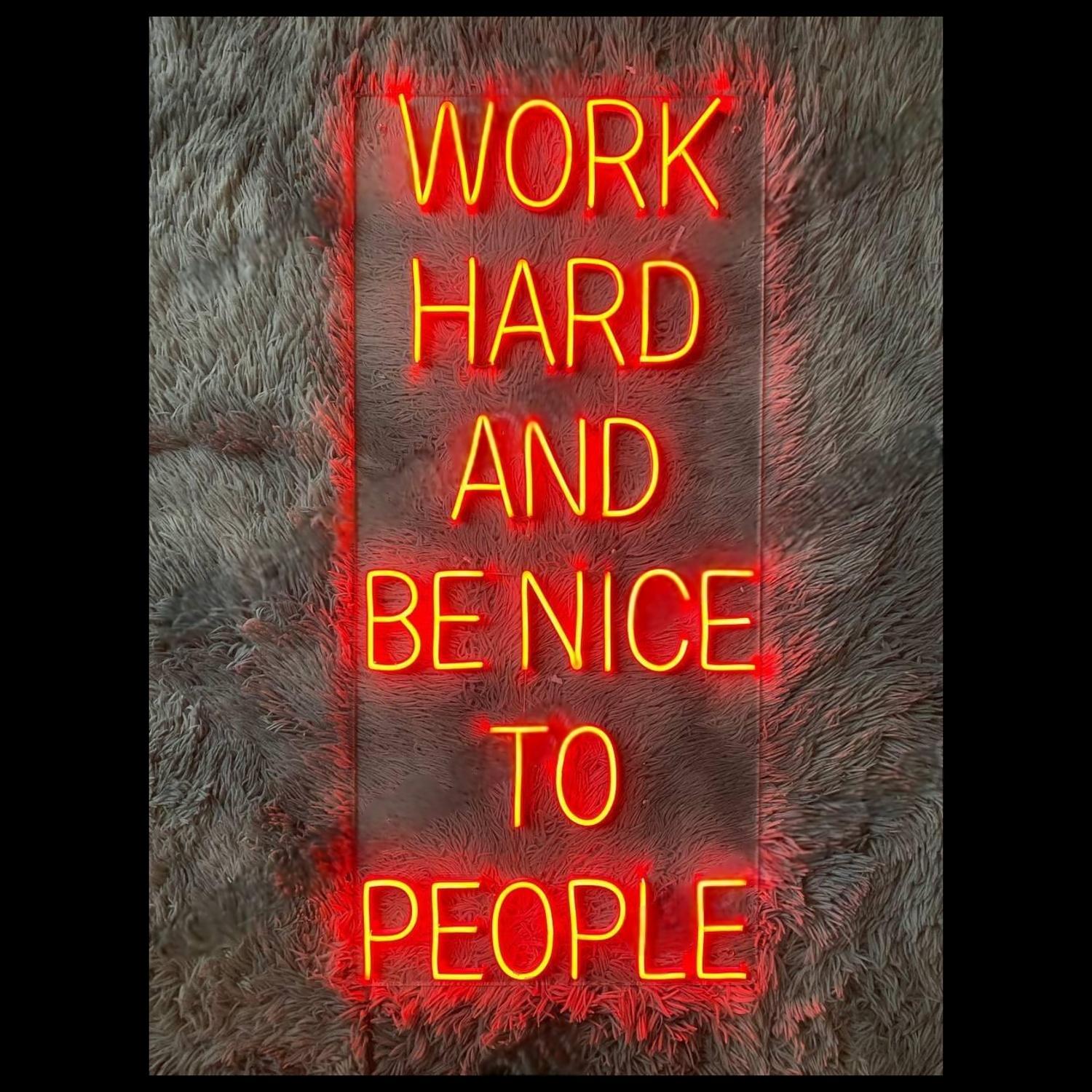 Work Hard Be Nice Led Neon Sign Golden Yellow Red Glow Office Home Decor | Shineneon