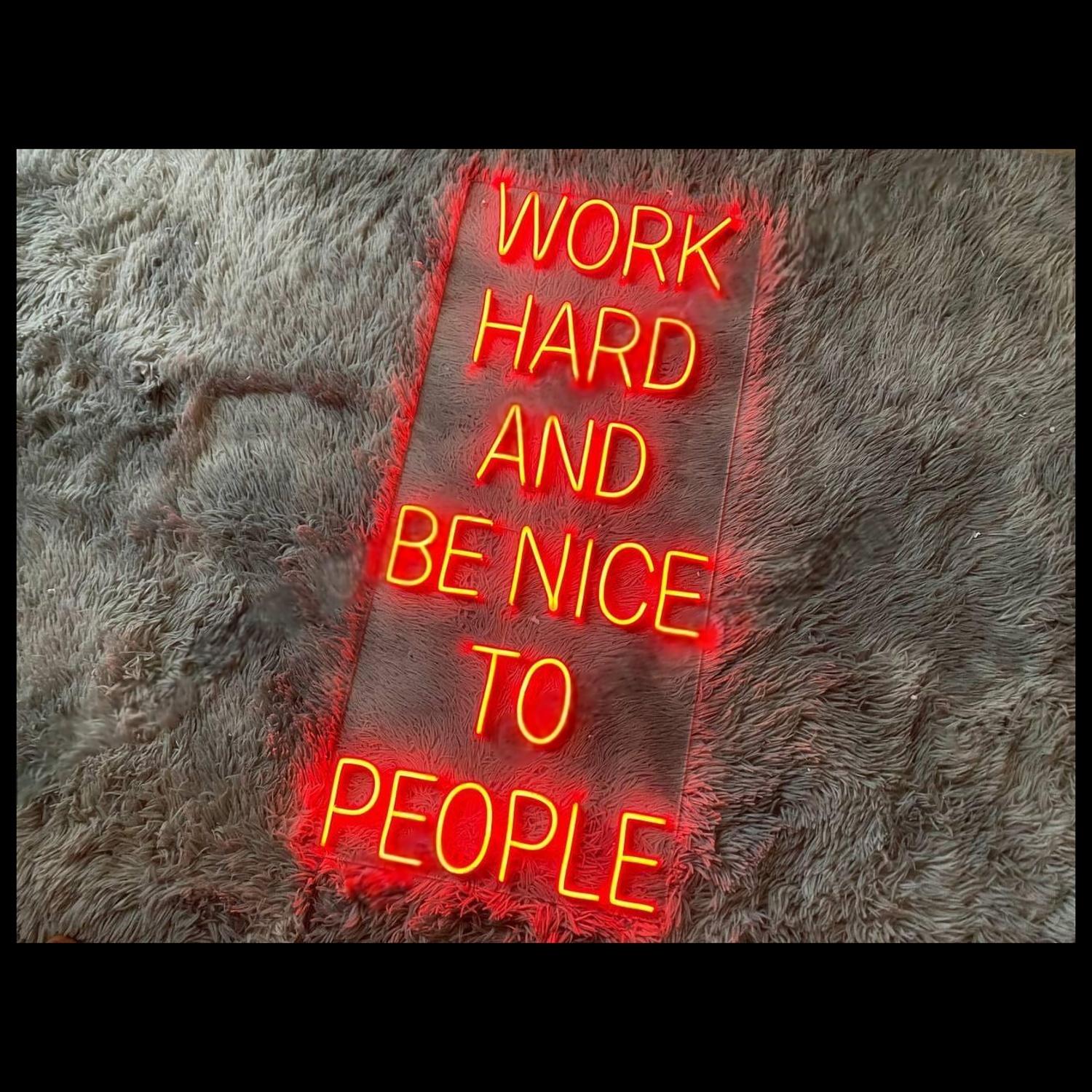 Work Hard Be Nice Led Neon Sign Golden Yellow Red Glow Office Home Decor | Shineneon