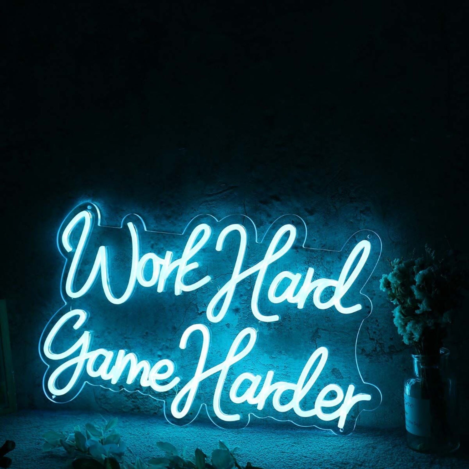 Work Hard Game Harder Blue Led Neon Sign | Shineneon