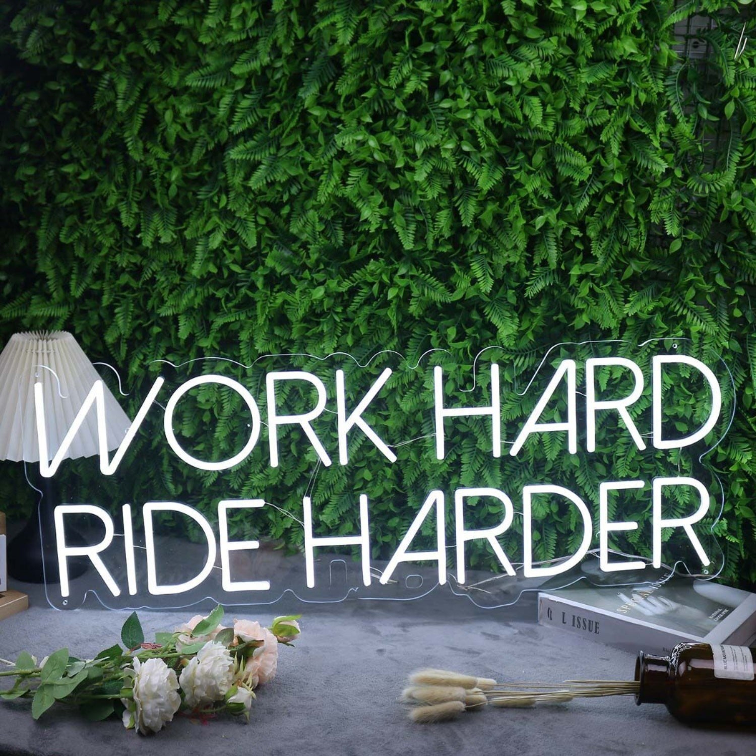 Work Hard Ride Harder White Led Neon Sign | Shineneon