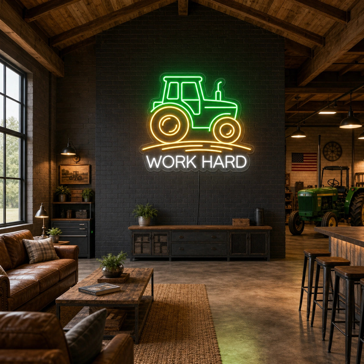 Work Hard Tractor LED Neon Sign size image