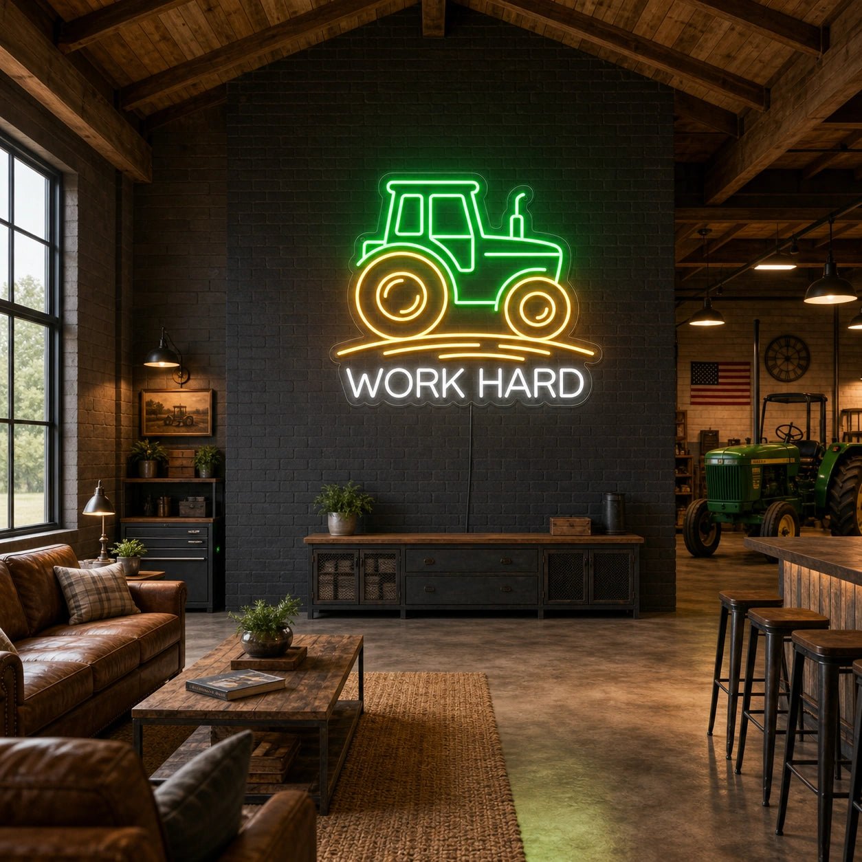 Work Hard Tractor LED Neon Sign - Shineneon