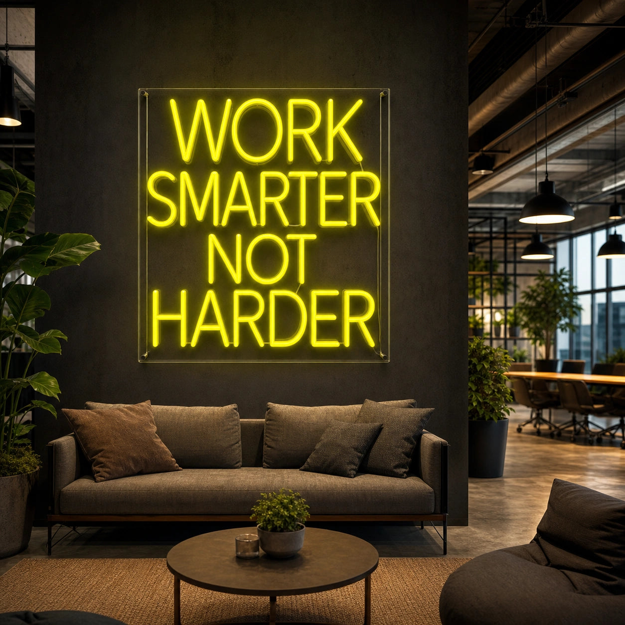 Work Smarter Not Harder LED Neon Sign real lifestyle scene