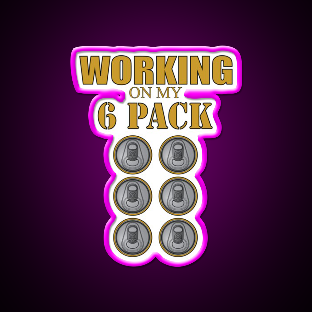 Working On My 6 Pack Funny Dark Yellow Beer Bar Decor Led Neon Sign Rgb Color - Neon sign mounted on wall in room