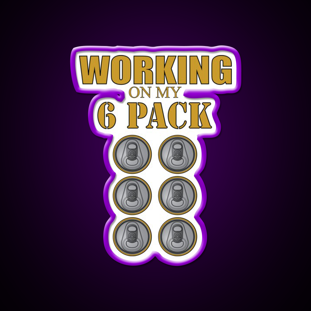 Working On My 6 Pack Funny Dark Yellow Beer Bar Decor Led Neon Sign Rgb Color - LED neon sign view 9