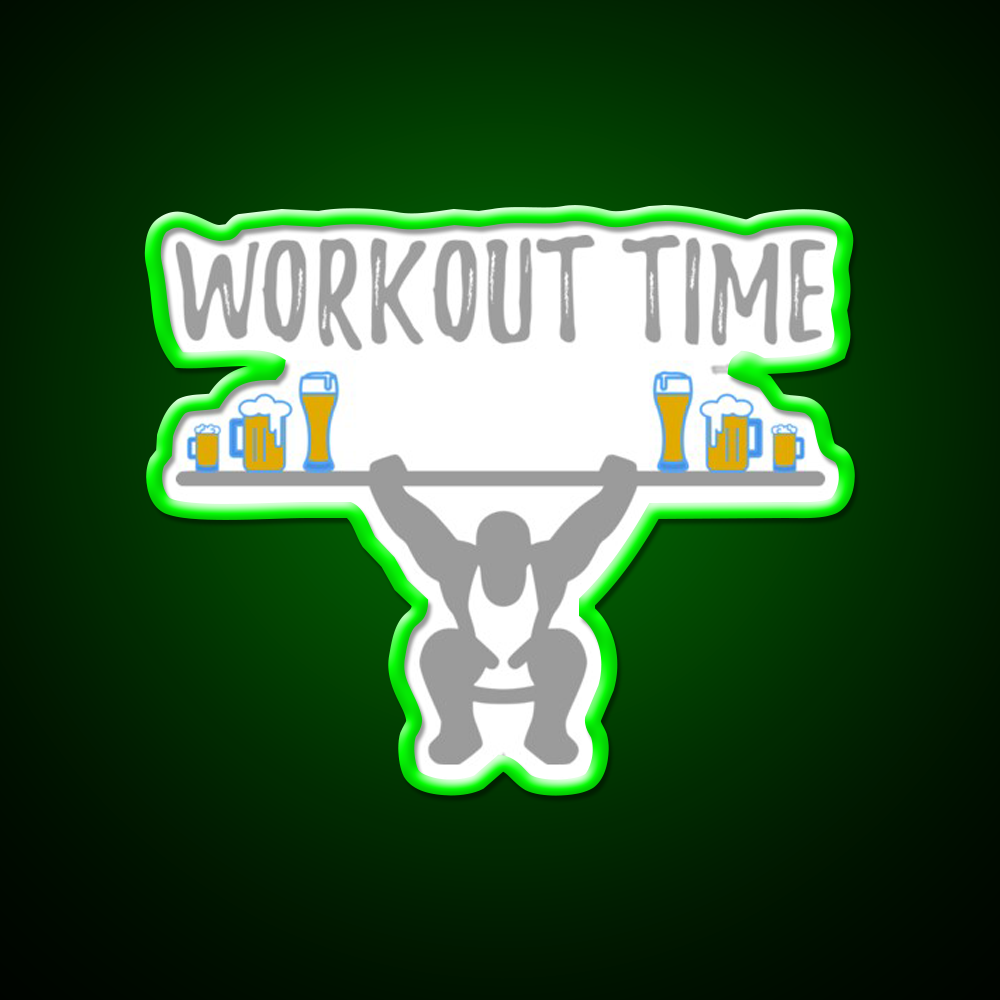 Workout Time With Beer Man Cave Bar Led Neon Sign Rgb Color
