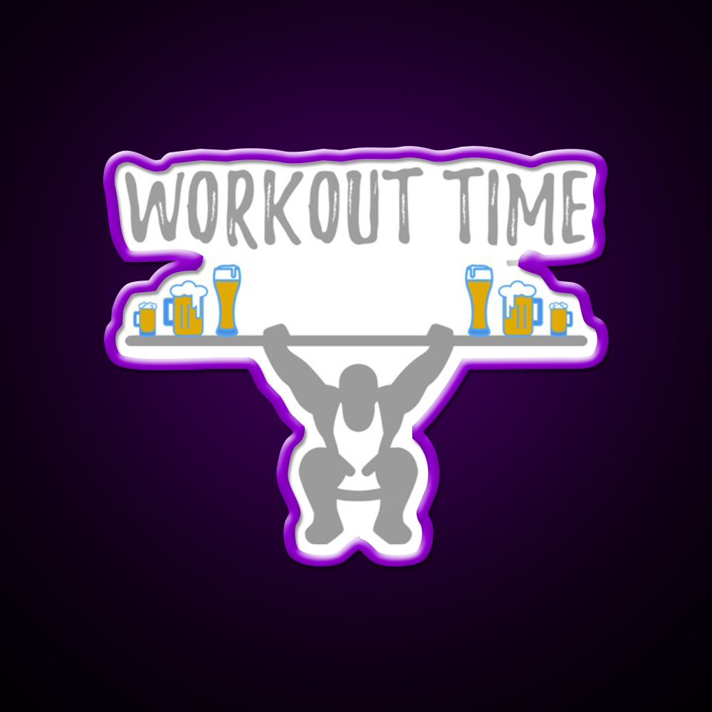 Workout Time With Beer Man Cave Bar Led Neon Sign Rgb Color