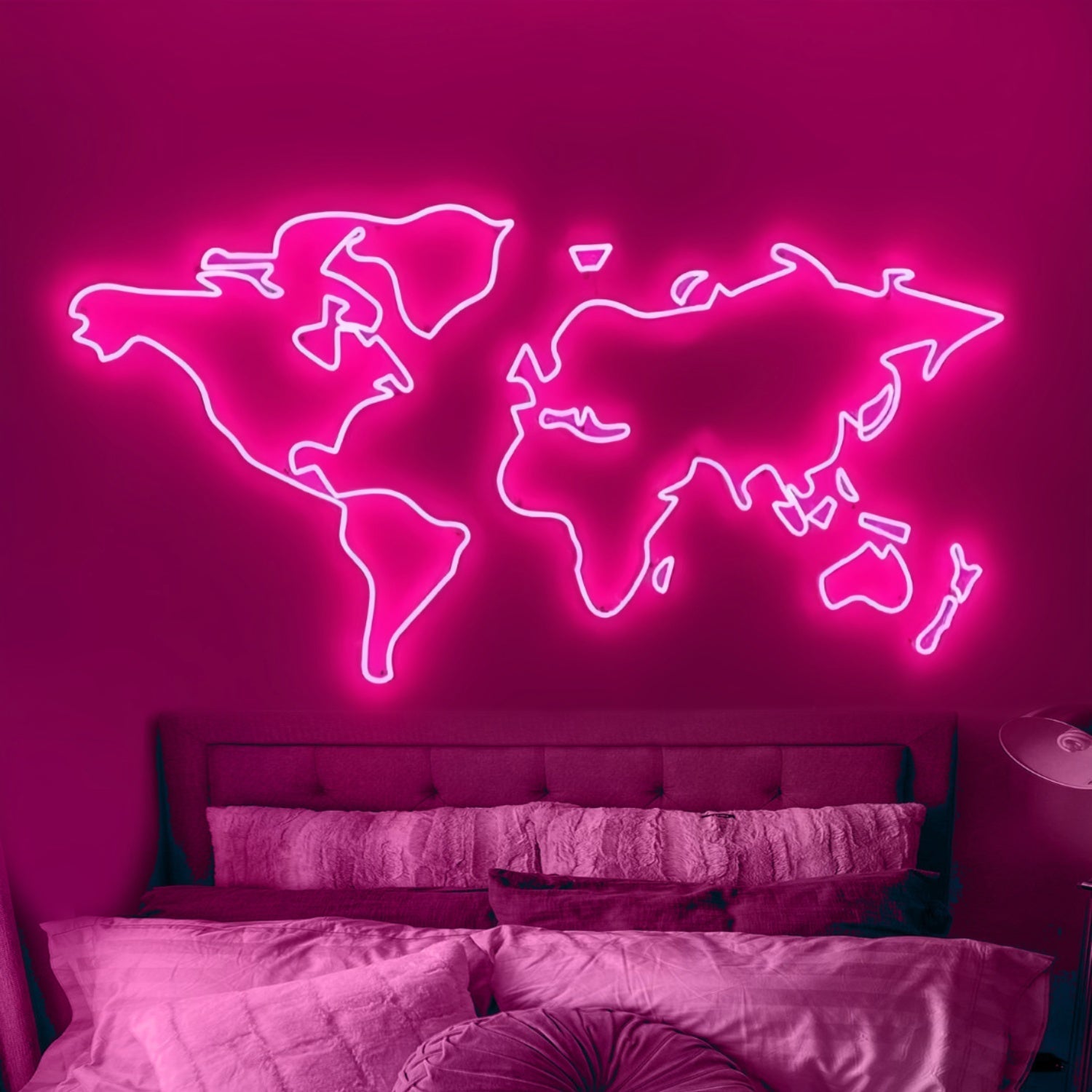 World Map Diverse Neon Display Celebrating Global Connections - Shineneon
