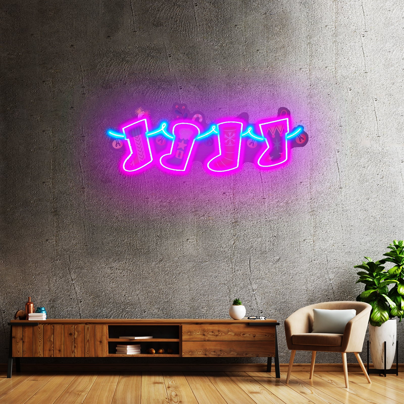 Xmas Socks Family Led Neon Acrylic Artwork For Sale