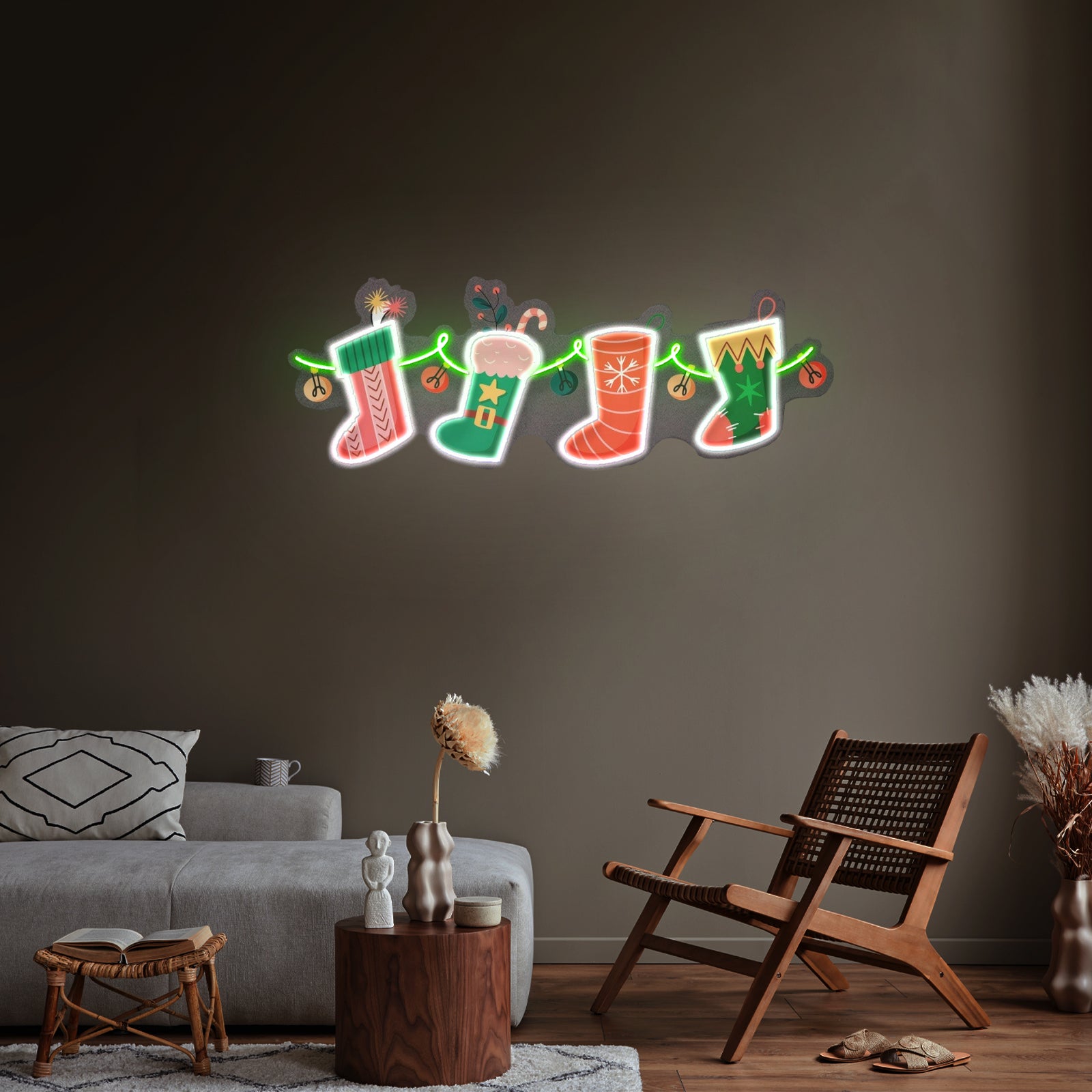 Xmas Socks Family Led Neon Acrylic Artwork For Sale