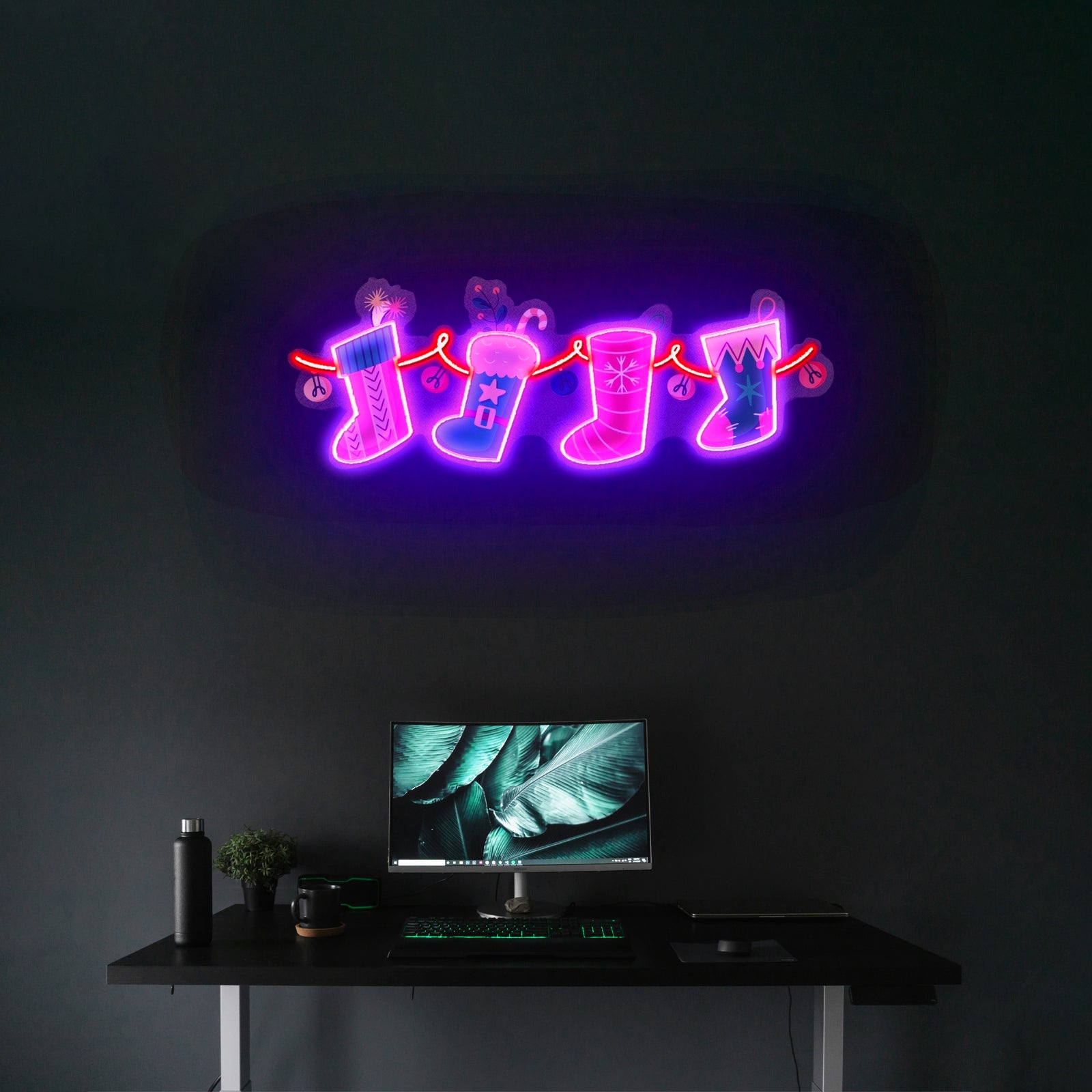 Xmas Socks Family Led Neon Acrylic Artwork For Sale