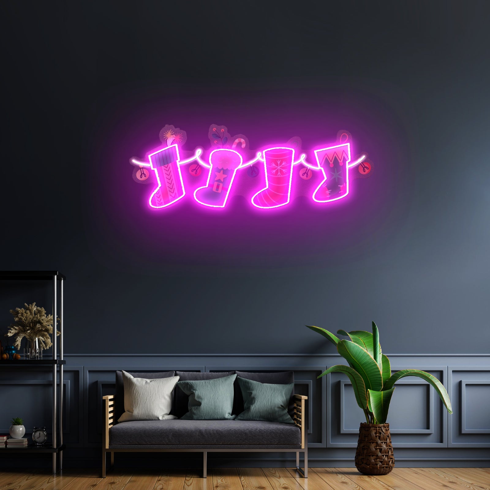 Xmas Socks Family Led Neon Acrylic Artwork For Sale