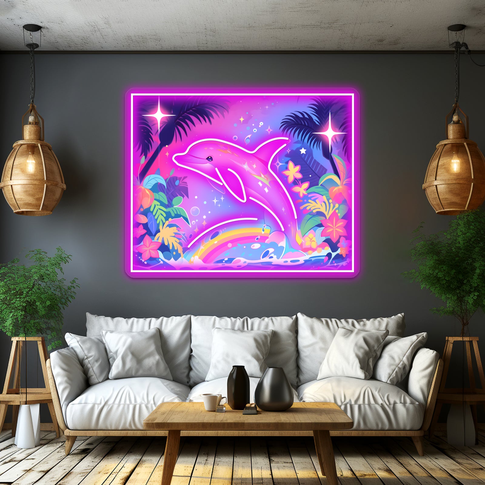 Y2k Aesthetic Dayglow Dolphin Dance Artwork Led Neon Signs | Shineneon
