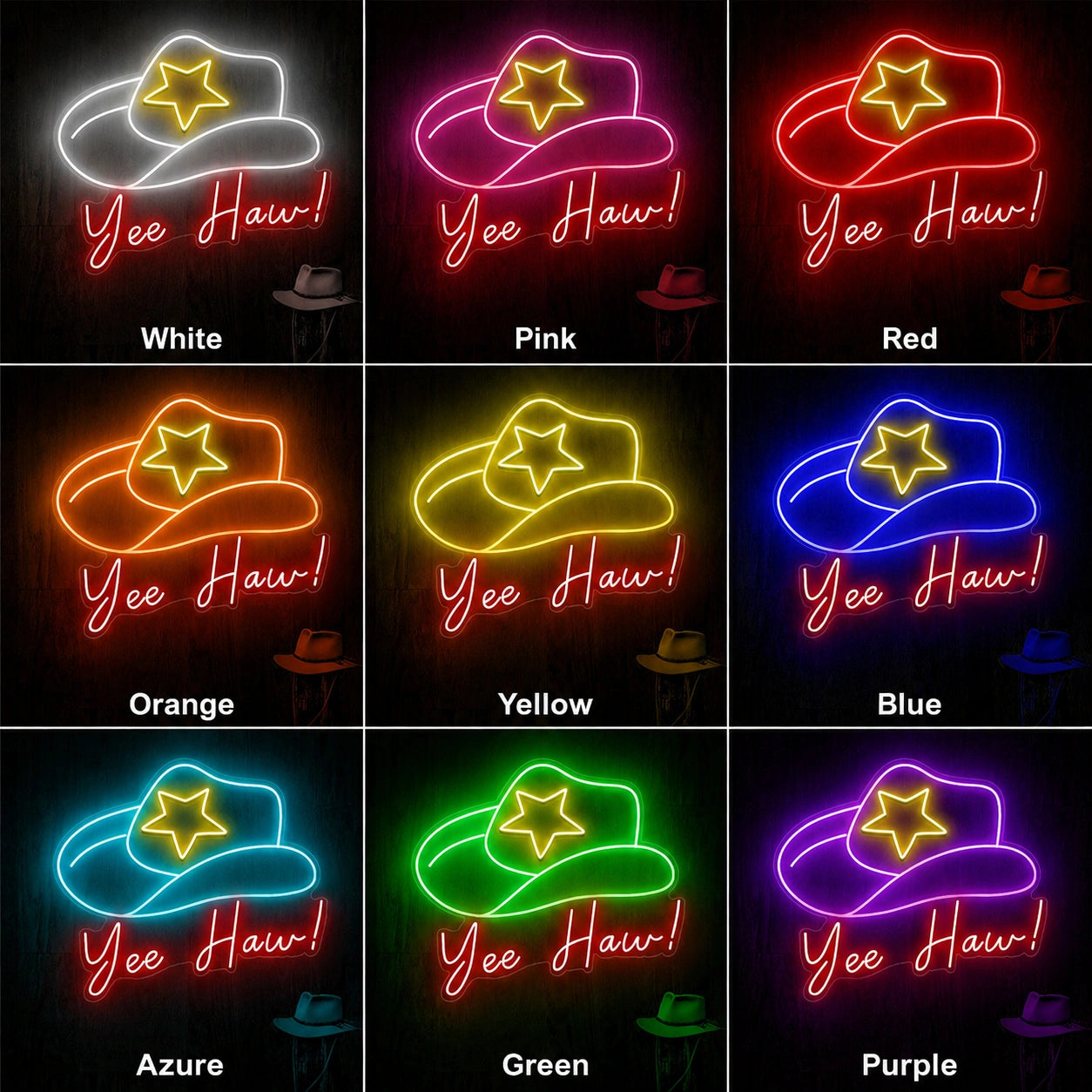 Yee Haw Cowgirl Hat Neon Sign LED Neon Sign color grid