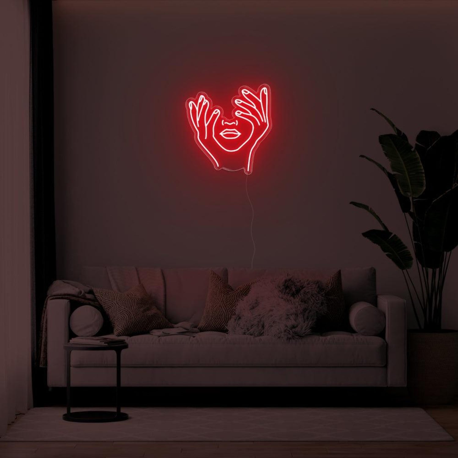 Yellow Abstract Hands Face Led Neon Sign For Modern Living Room Art | Shineneon