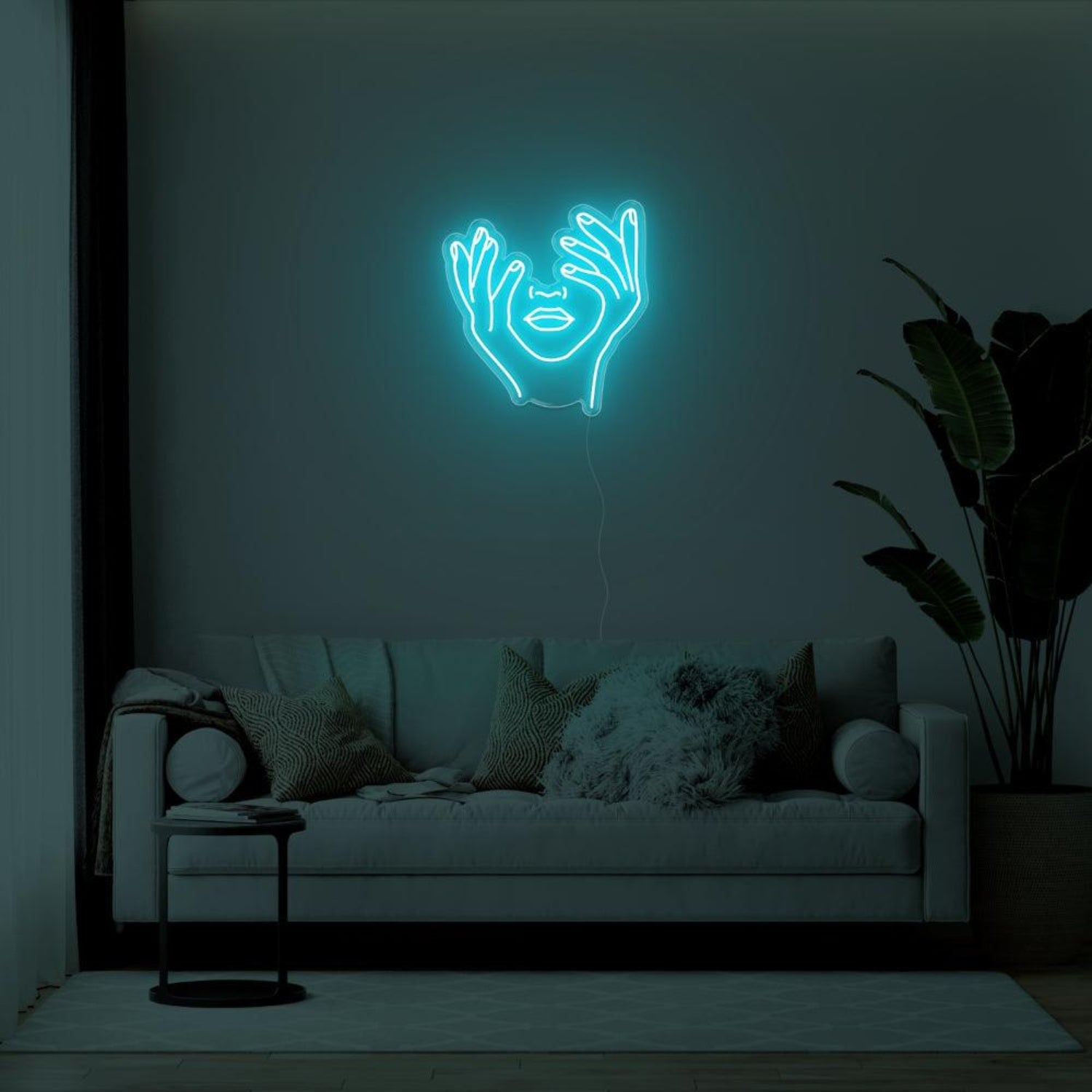 Yellow Abstract Hands Face Led Neon Sign For Modern Living Room Art | Shineneon