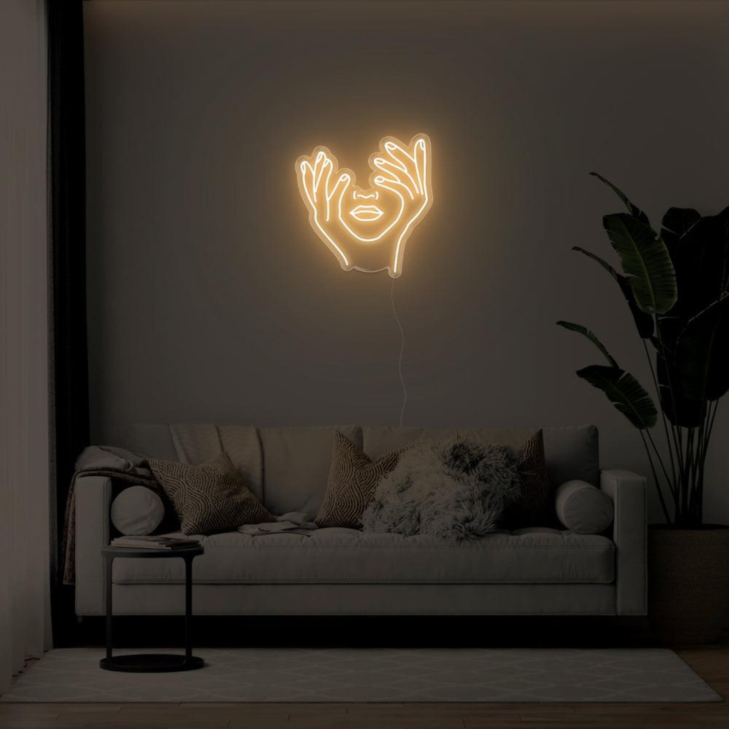 Yellow Abstract Hands Face Led Neon Sign For Modern Living Room Art | Shineneon