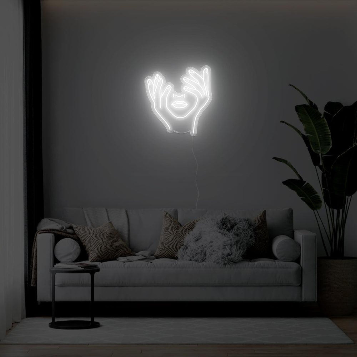 Yellow Abstract Hands Face Led Neon Sign For Modern Living Room Art | Shineneon