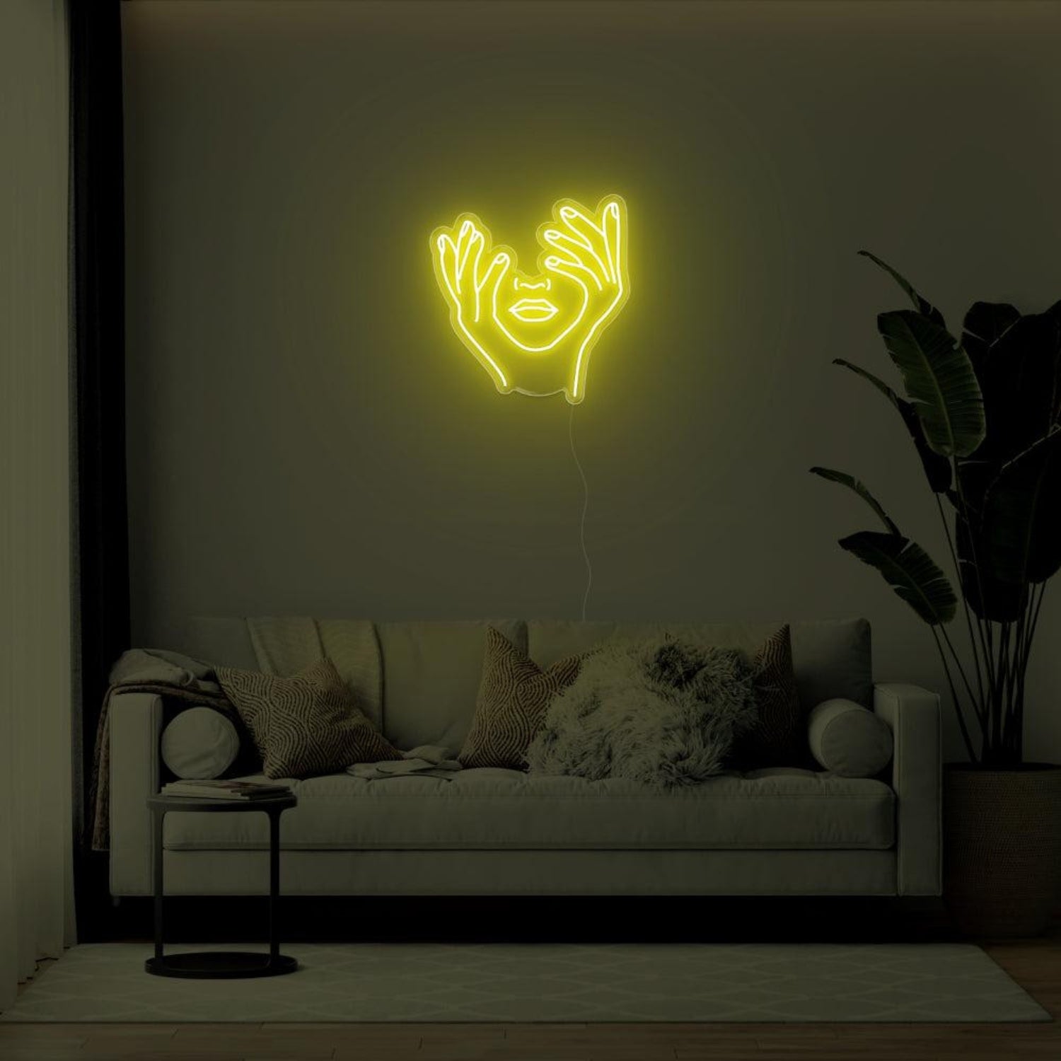Yellow Abstract Hands Face Led Neon Sign For Modern Living Room Art | Shineneon