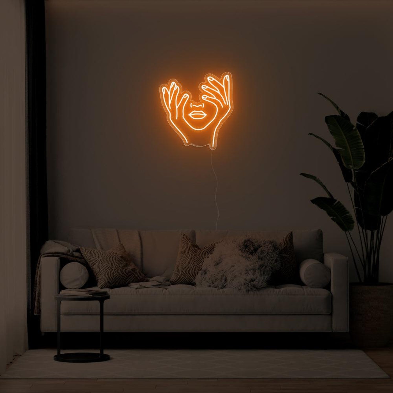 Yellow Abstract Hands Face Led Neon Sign For Modern Living Room Art | Shineneon