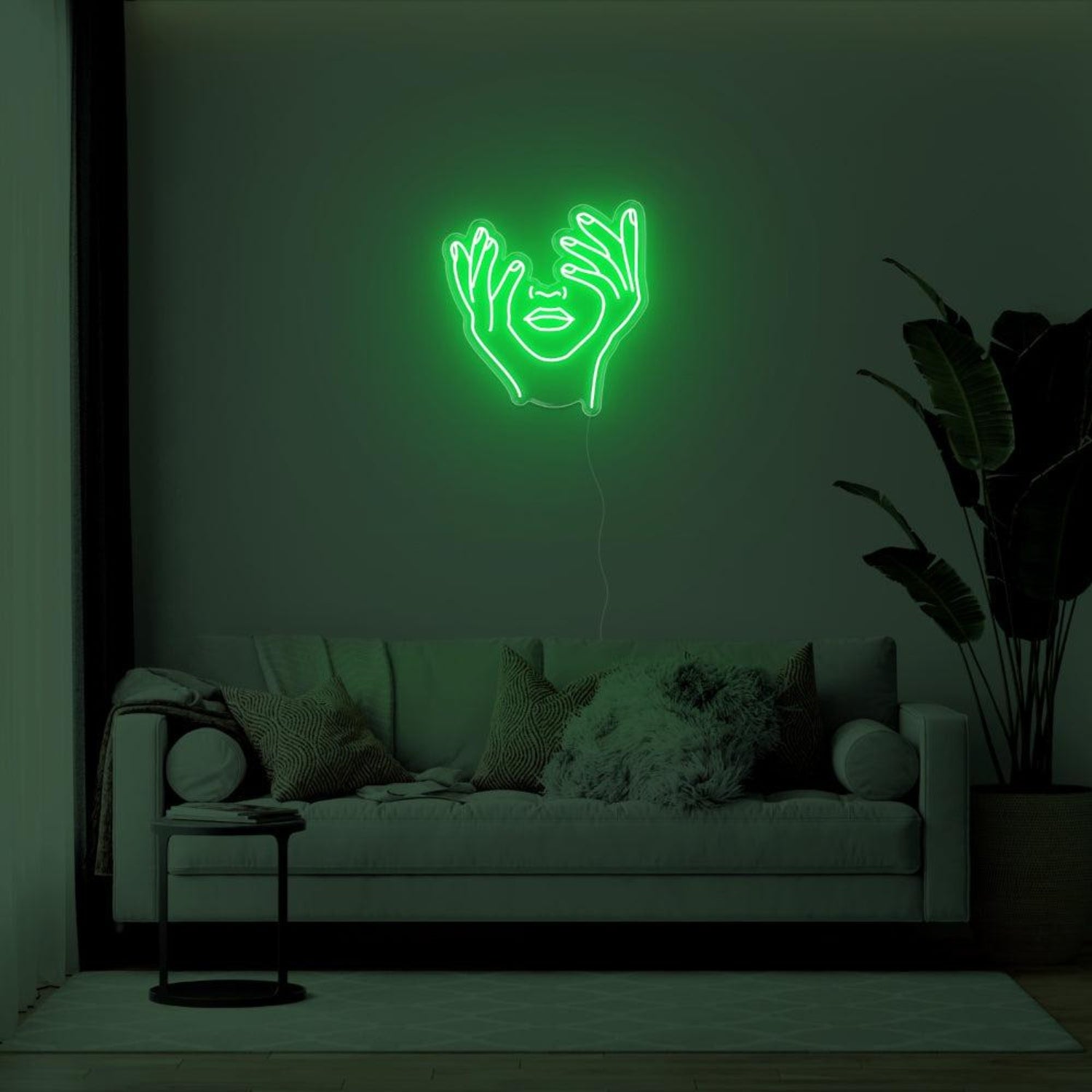 Yellow Abstract Hands Face Led Neon Sign For Modern Living Room Art | Shineneon