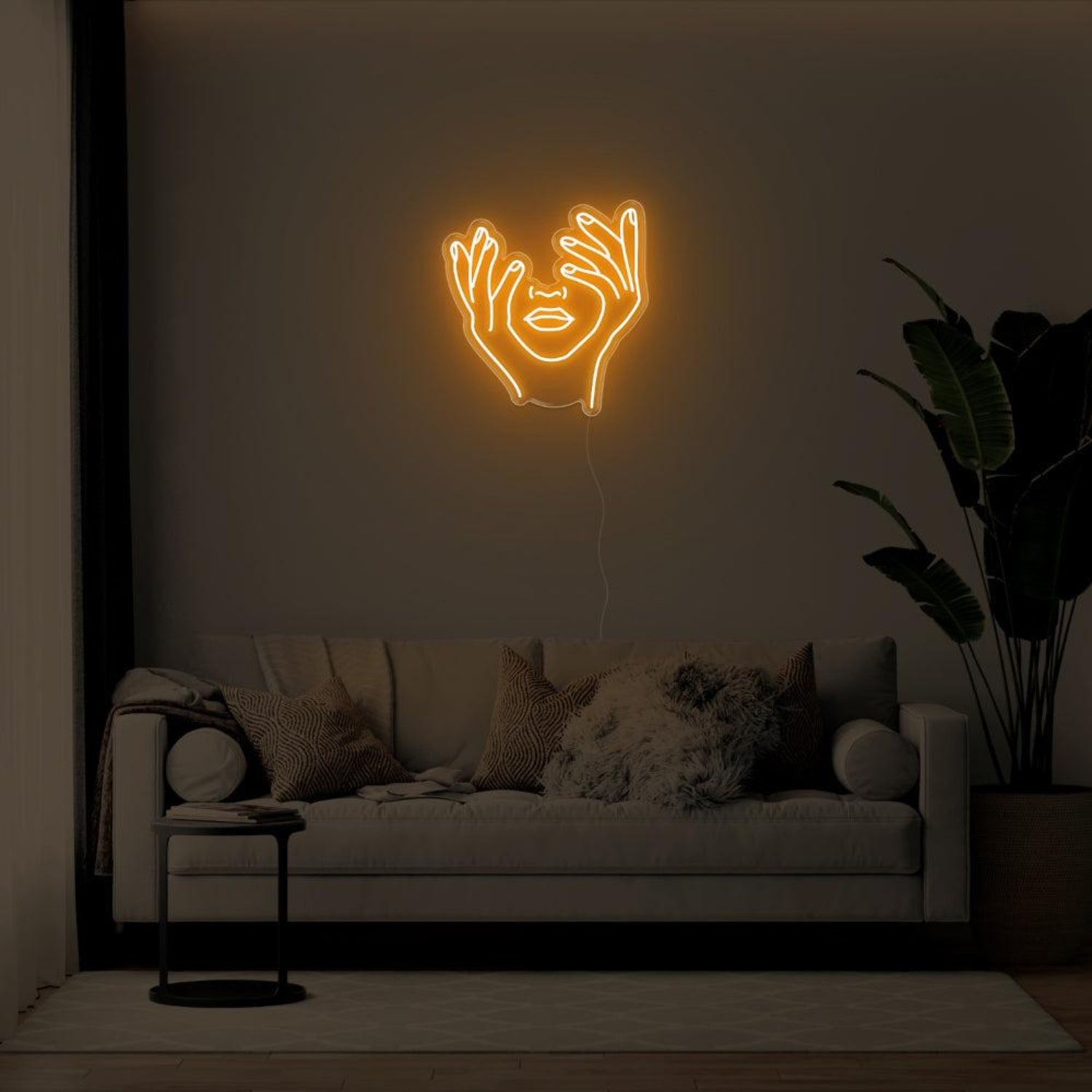 Yellow Abstract Hands Face Led Neon Sign For Modern Living Room Art | Shineneon