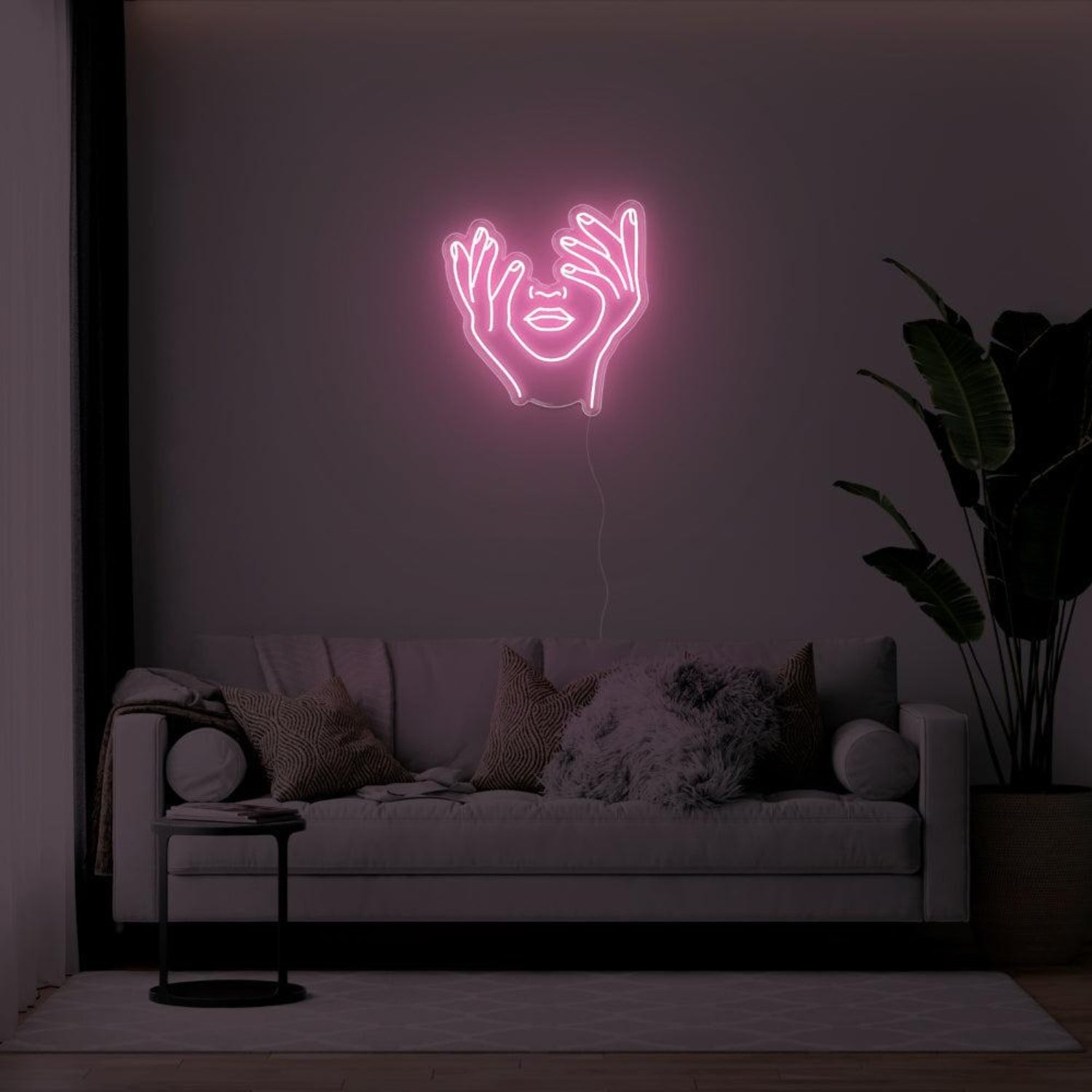 Yellow Abstract Hands Face Led Neon Sign For Modern Living Room Art | Shineneon