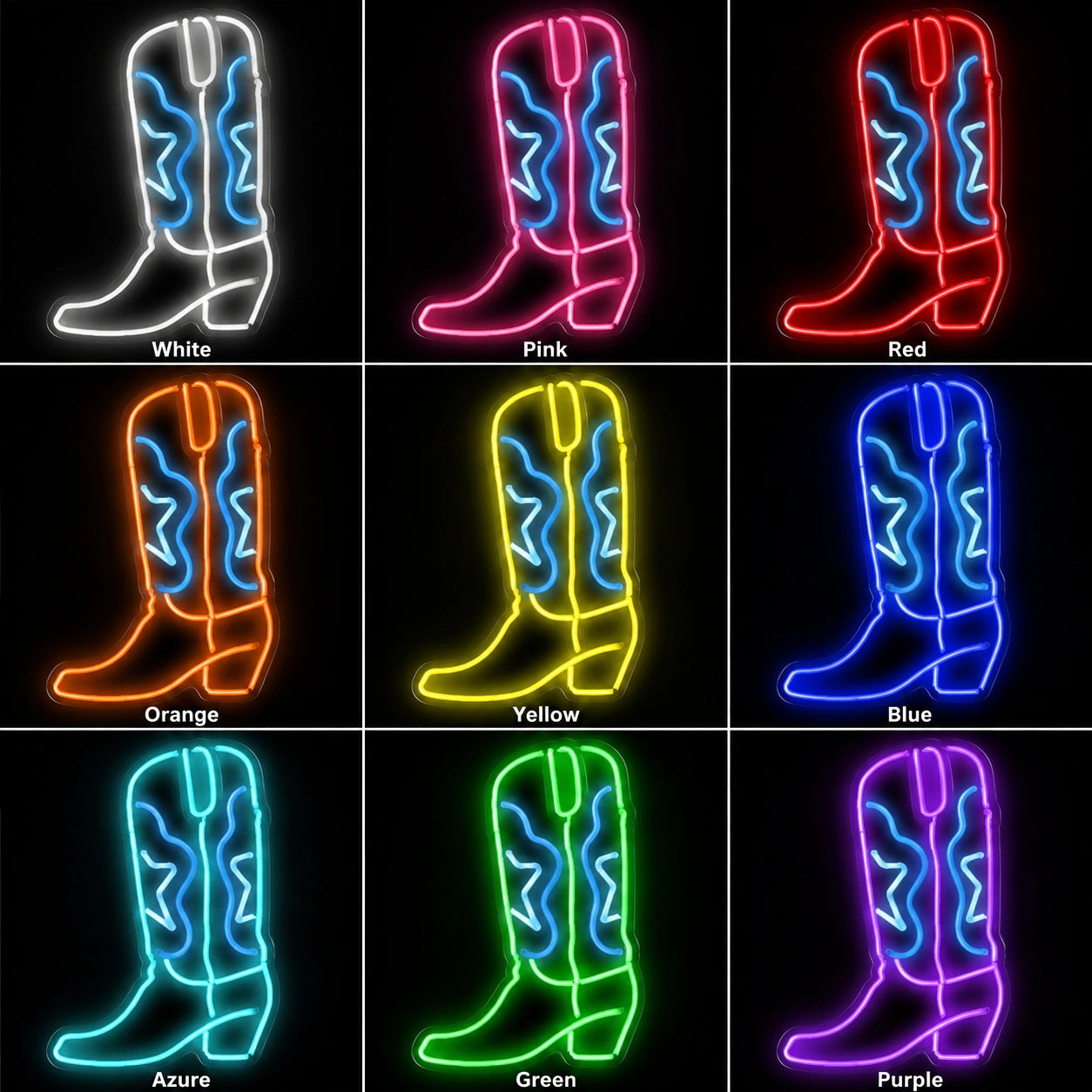 Yellow Blue Cowboy Boot Neon Sign LED Neon Sign color grid