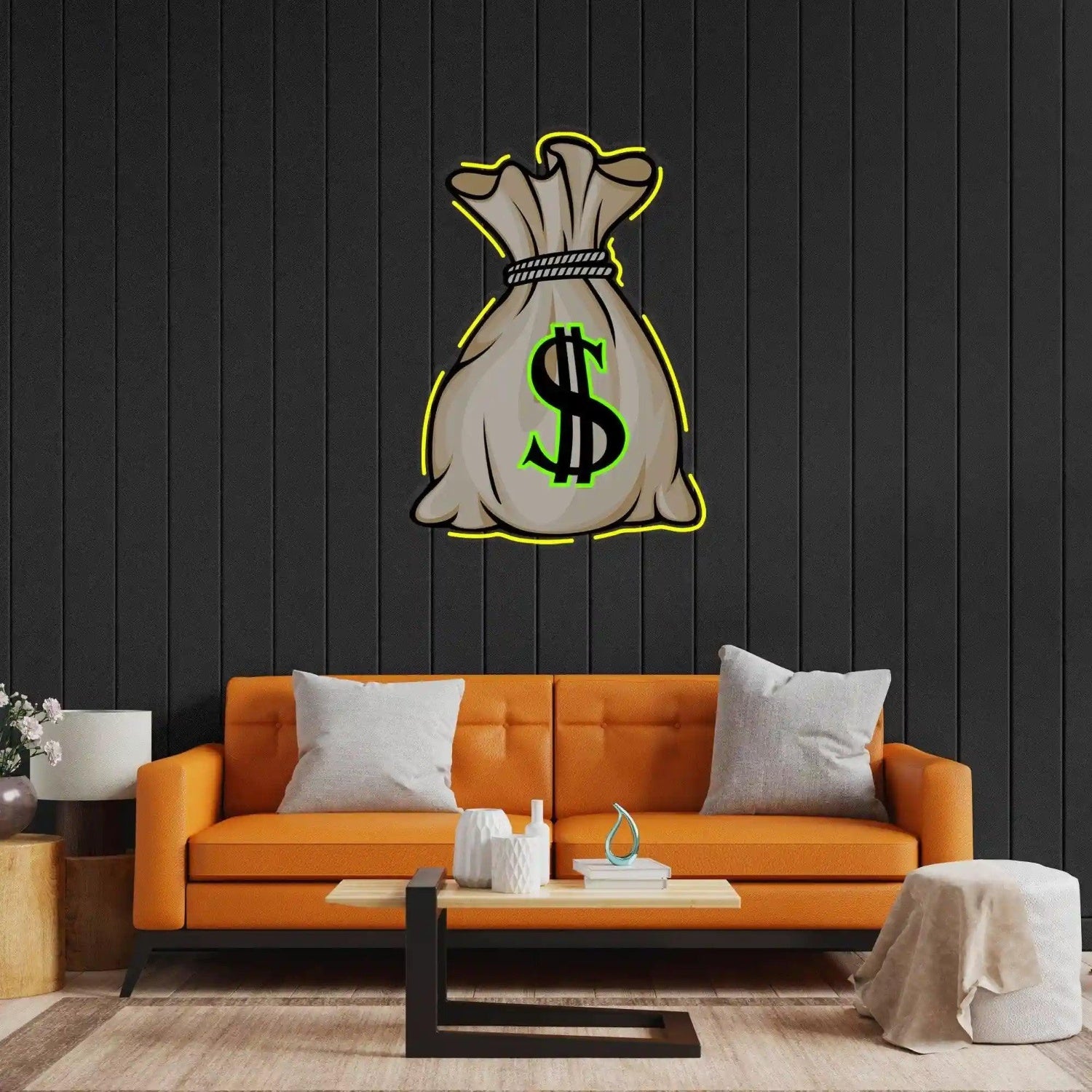 Yellow-Green Money Bag LED Neon Sign for Home Office Decor | Shineneon