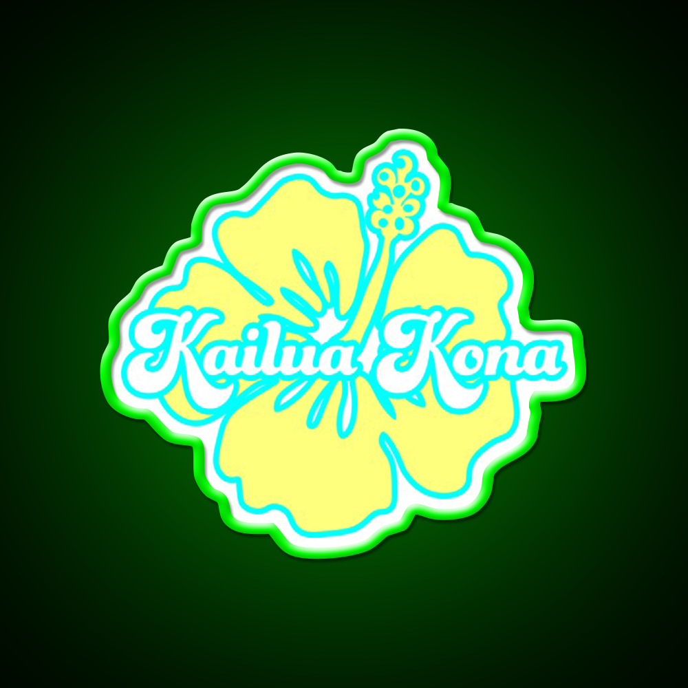 Yellow Kailua Kona Hibiscus Cafe Led Neon Sign Espresso Bar Art Rgb Color