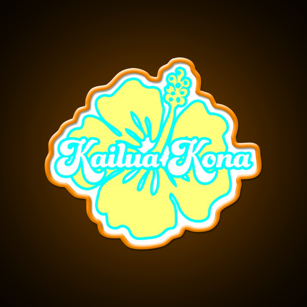 Yellow Kailua Kona Hibiscus Cafe Led Neon Sign Espresso Bar Art Rgb Color