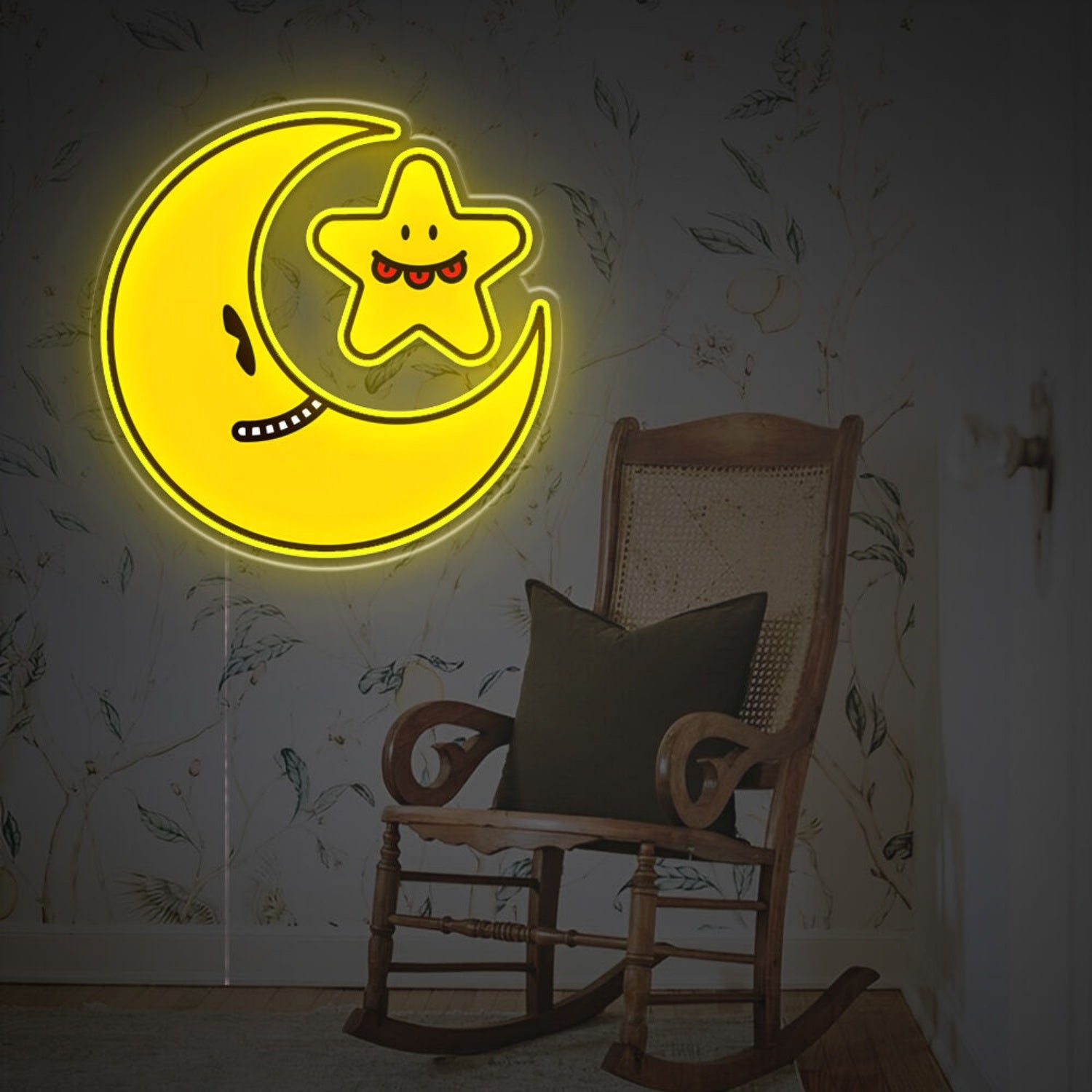 Yellow Missing Moon And Smiley Star Led Neon Acrylic Artwork | Shineneon