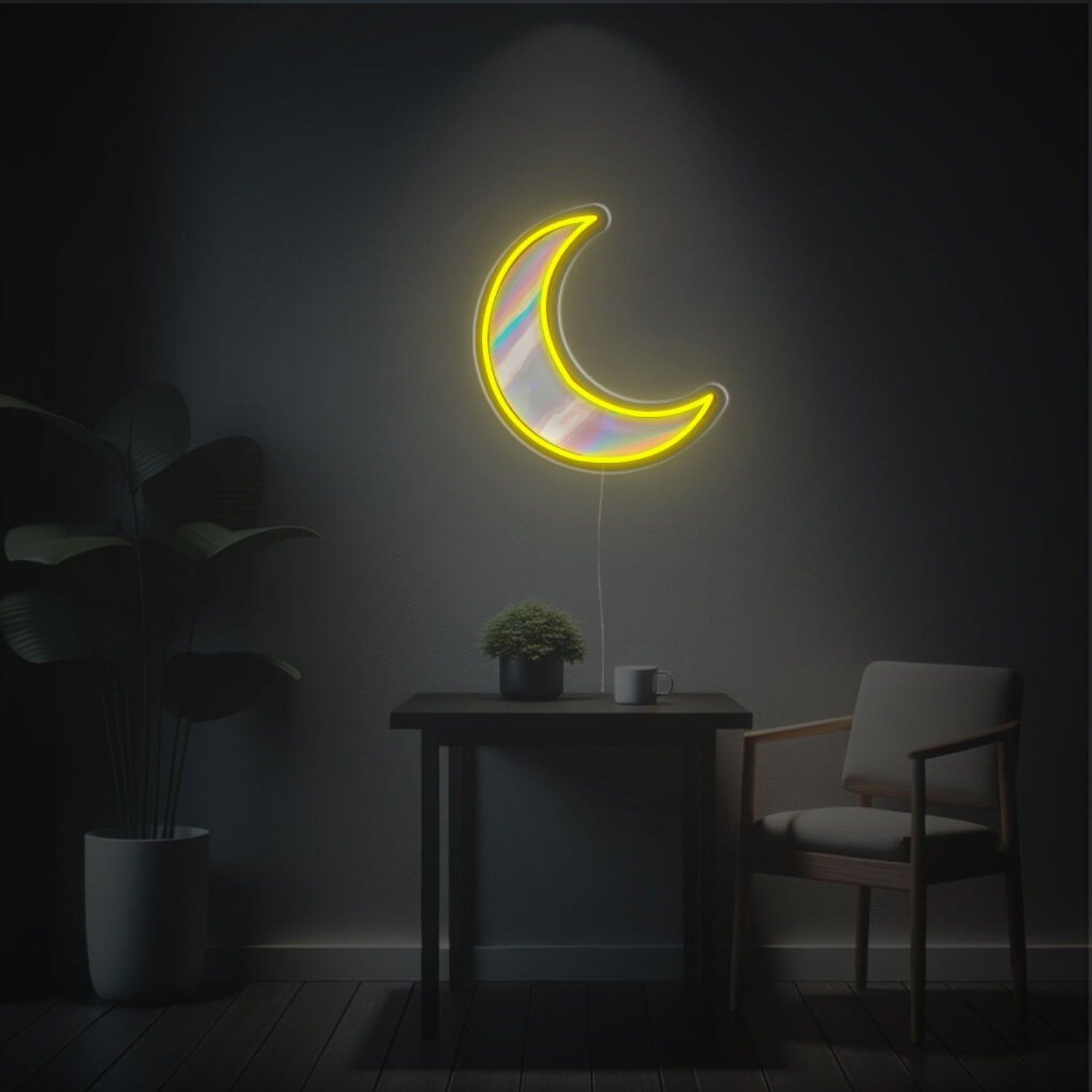 Yellow Missing Moon Led Neon Acrylic Artwork | Shineneon