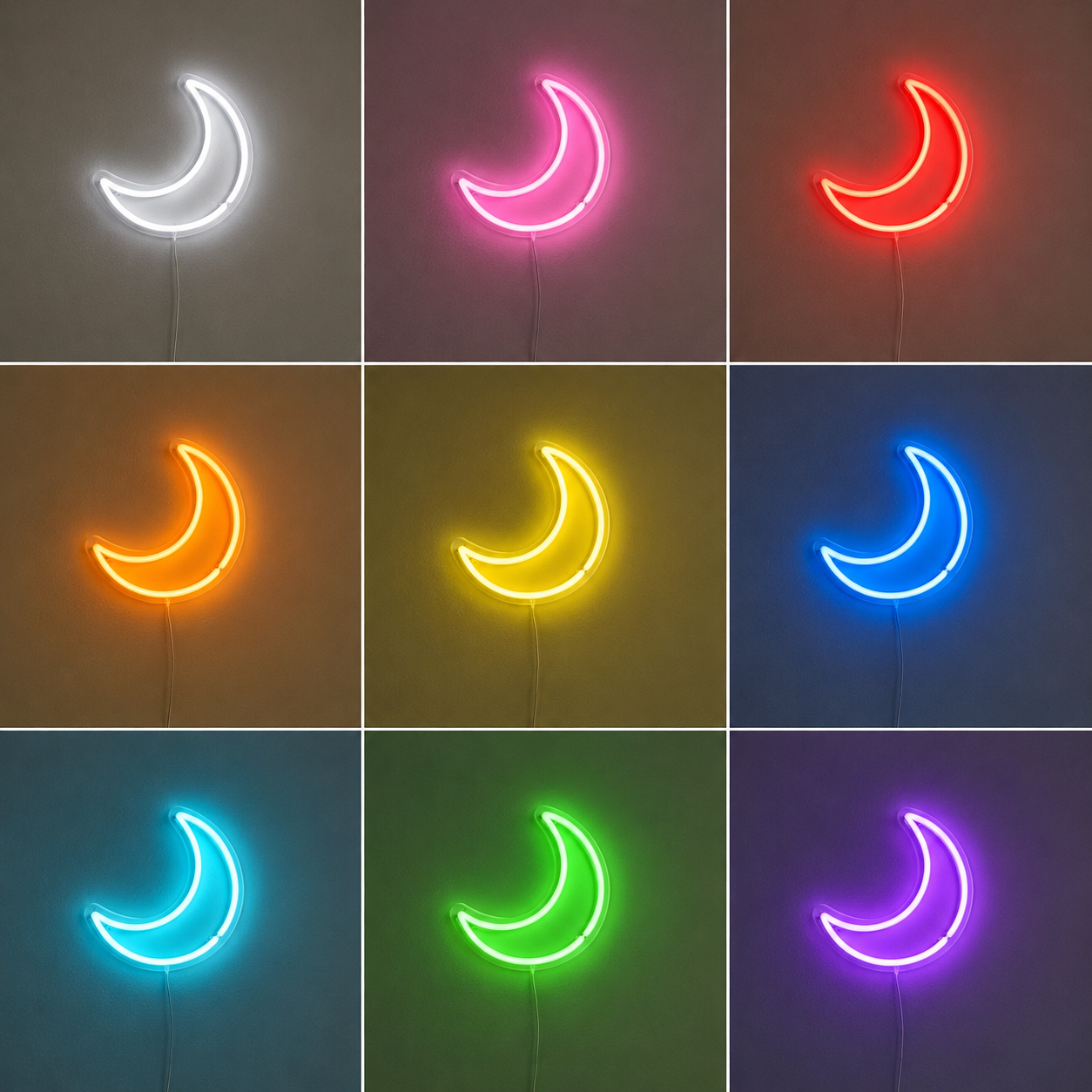 Yellow Moon Bedroom Outline LED Neon Sign color grid