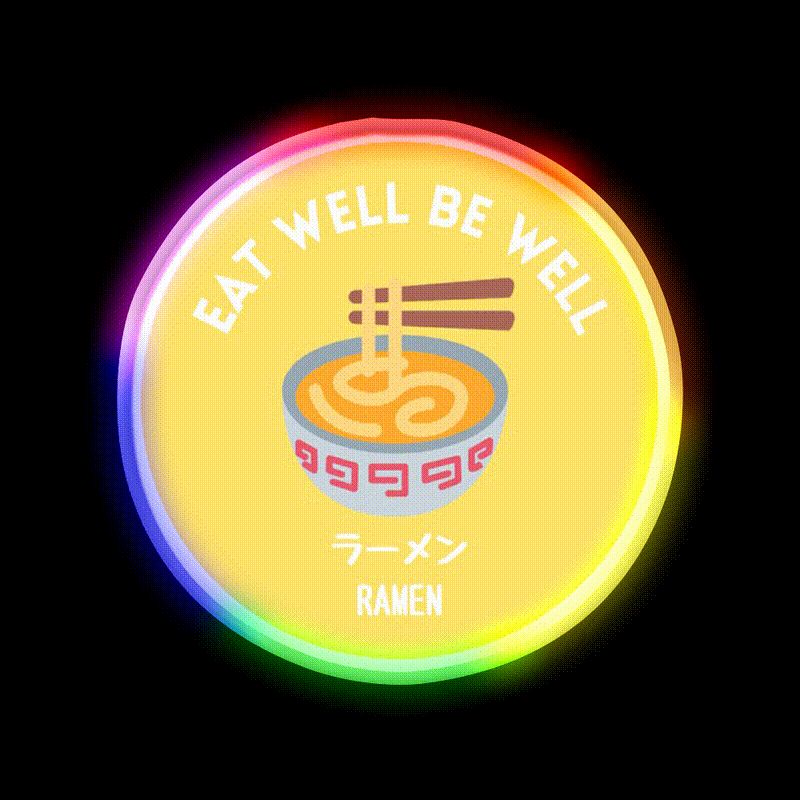 Yellow Noodle Bowl Ramen Japanese Street Food Snack Food Led Neon Sign Rgb Color - LED neon sign close-up detail