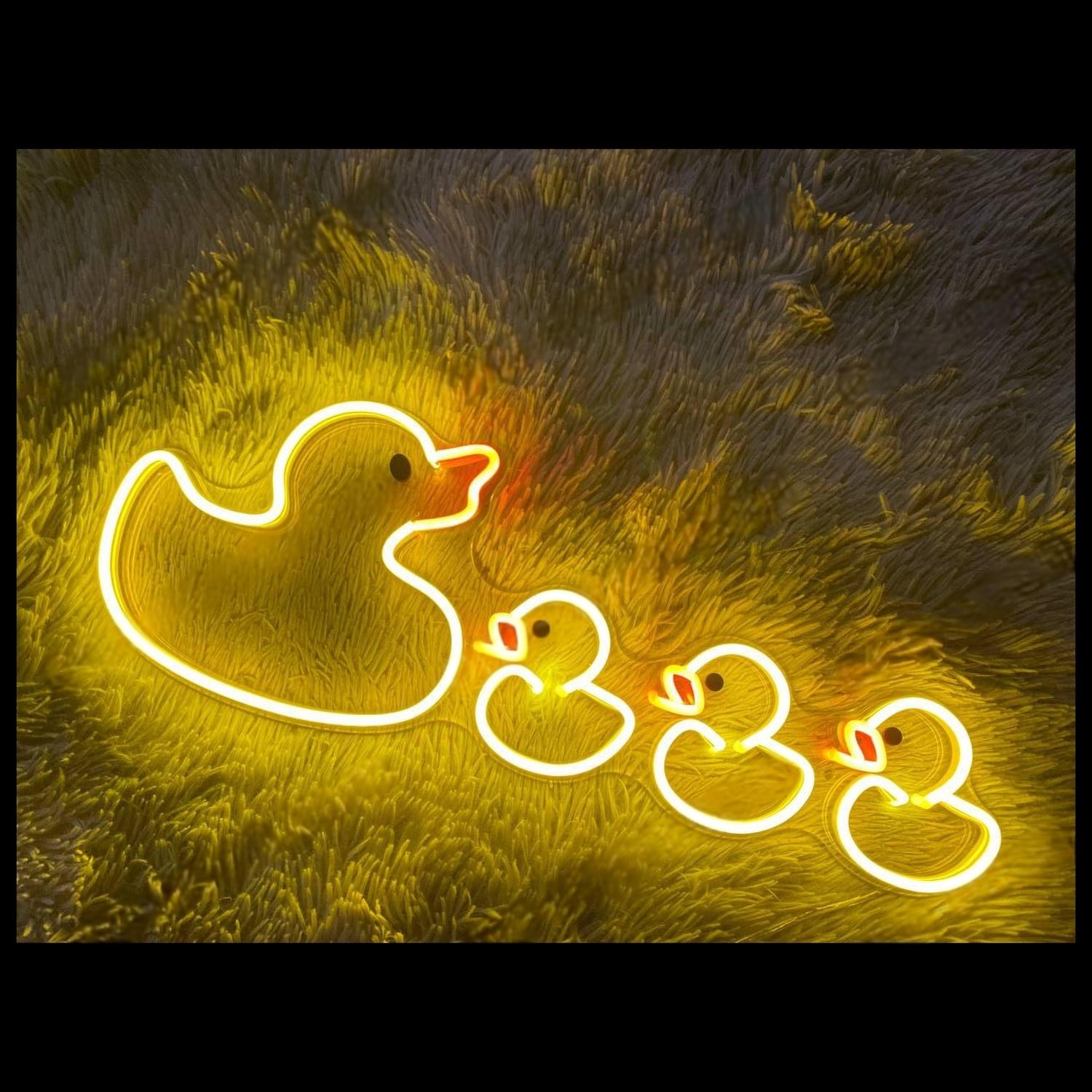 Yellow-Orange Duck Family Led Neon Sign For Kids Room Decor | Shineneon