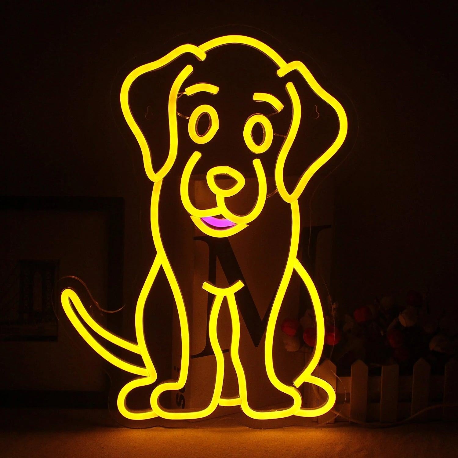 Yellow Purple Cartoon Dog Led Neon Sign For Kids Room Pet Cafe Decor | Shineneon