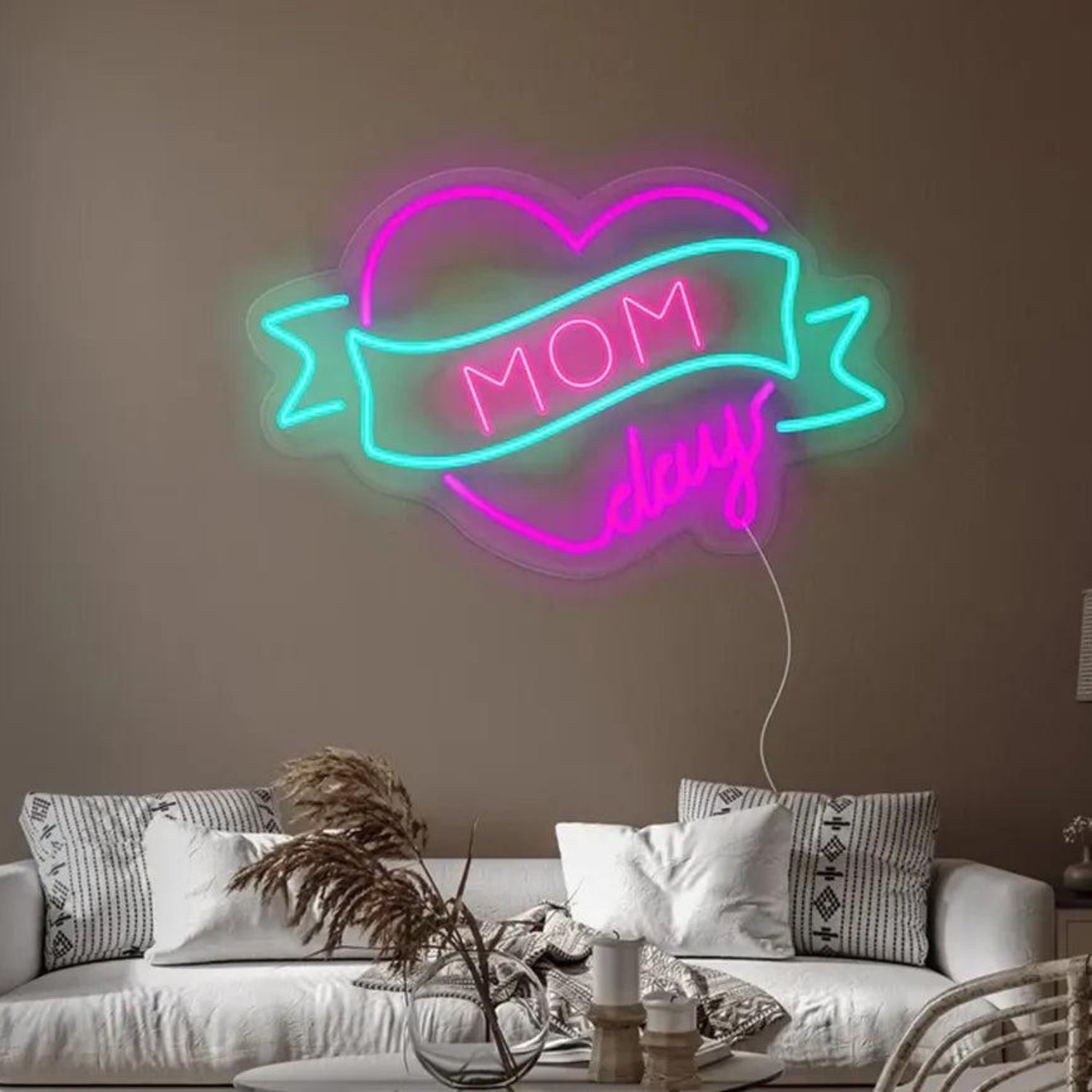 Yellow Purple Green Heart Ribbon LED Neon Sign for Mothers Day Home Decor | Shineneon